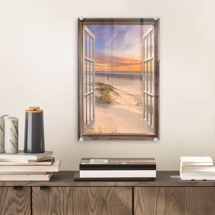 Glas schilderij - Doorkijk - Strand - Duinen - Natuur - Landschap — 2