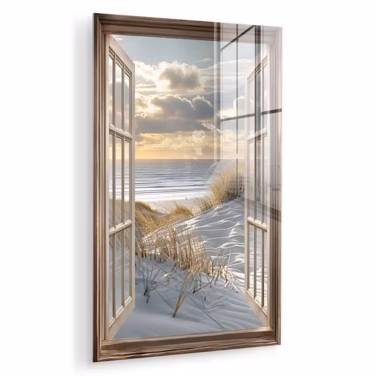 Glas schilderij - Doorkijk - Strand - Duinen - Zee - Natuur — 1