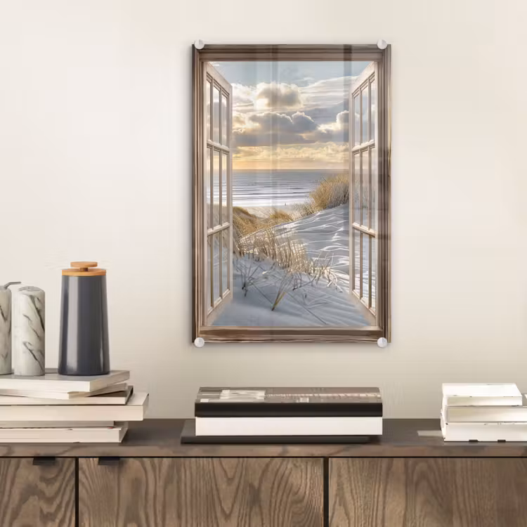Glas schilderij - Doorkijk - Strand - Duinen - Zee - Natuur — 2