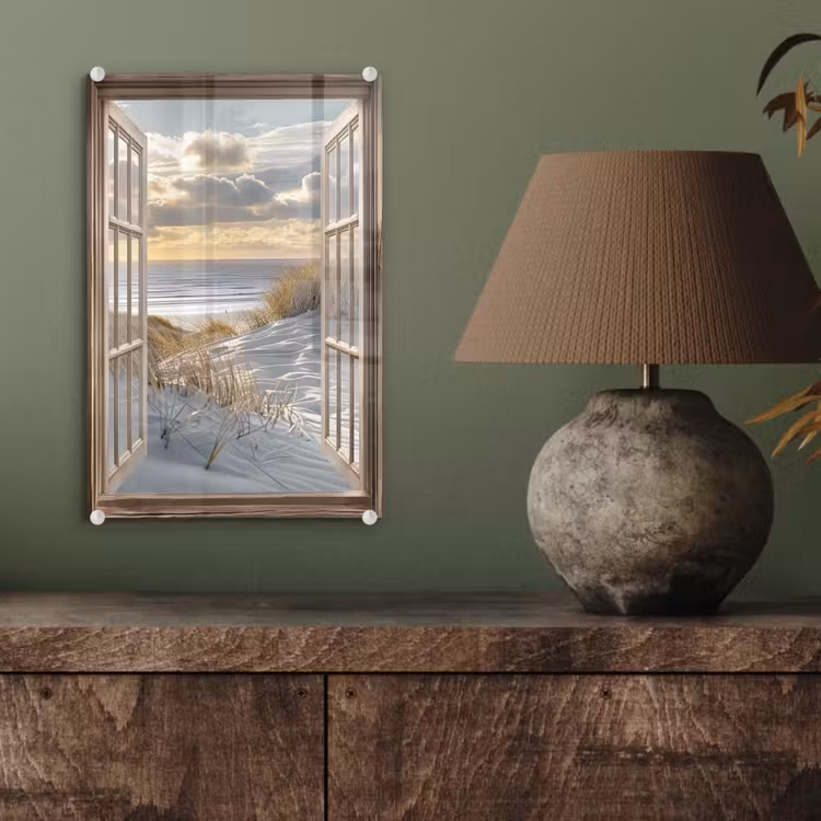 Glas schilderij - Doorkijk - Strand - Duinen - Zee - Natuur — 4