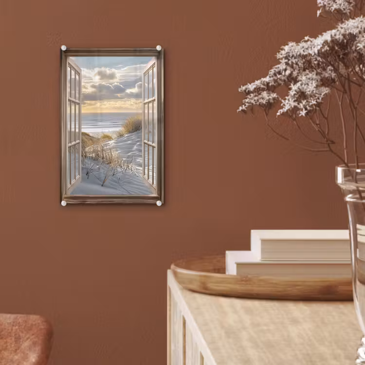 Glas schilderij - Doorkijk - Strand - Duinen - Zee - Natuur — 6