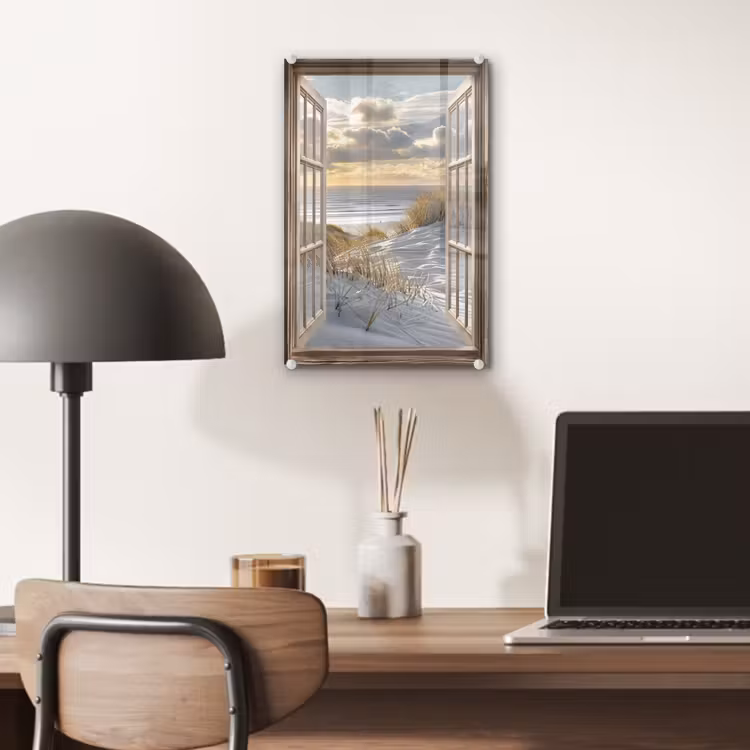 Glas schilderij - Doorkijk - Strand - Duinen - Zee - Natuur — 7