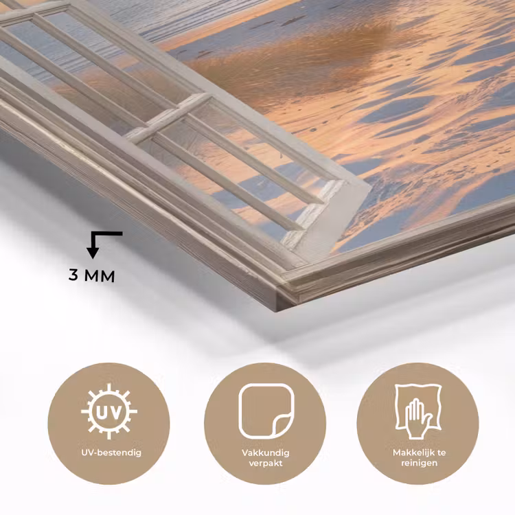 Glas schilderij - Doorkijk - Strand - Duinen - Zonsondergang — 3