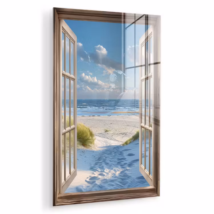 Glas schilderij - Doorkijk - Strand - Raam - Duinen - Zee — 1