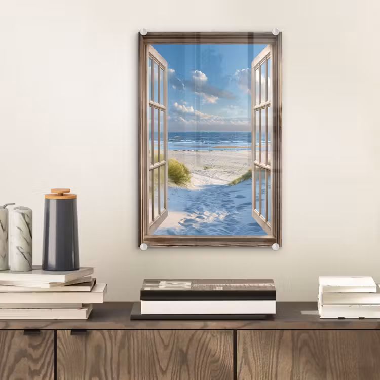 Glas schilderij - Doorkijk - Strand - Raam - Duinen - Zee — 2