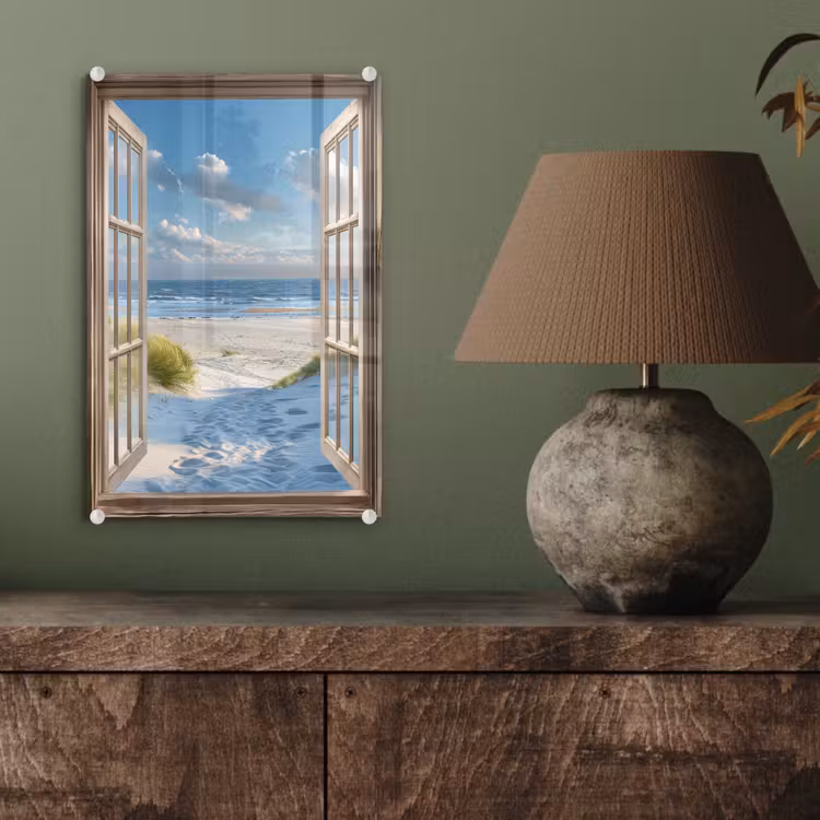 Glas schilderij - Doorkijk - Strand - Raam - Duinen - Zee — 4