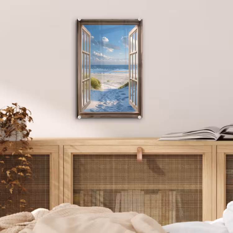 Glas schilderij - Doorkijk - Strand - Raam - Duinen - Zee — 5