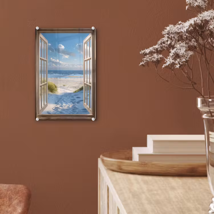 Glas schilderij - Doorkijk - Strand - Raam - Duinen - Zee — 6