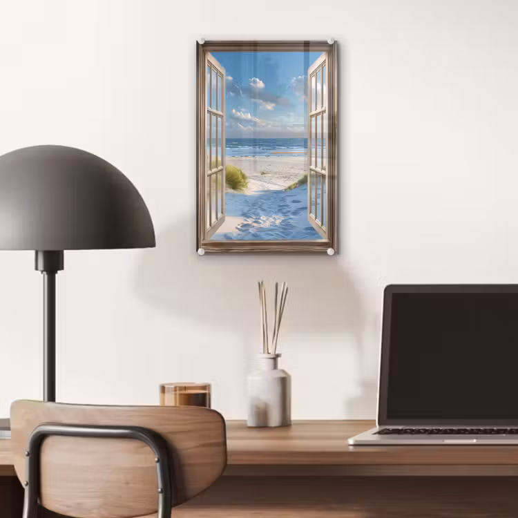 Glas schilderij - Doorkijk - Strand - Raam - Duinen - Zee — 7