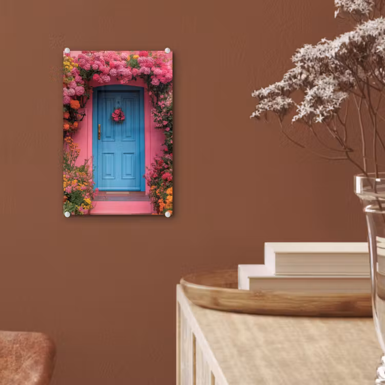 Glas schilderij - Bloemen - Deur - Roze — 6
