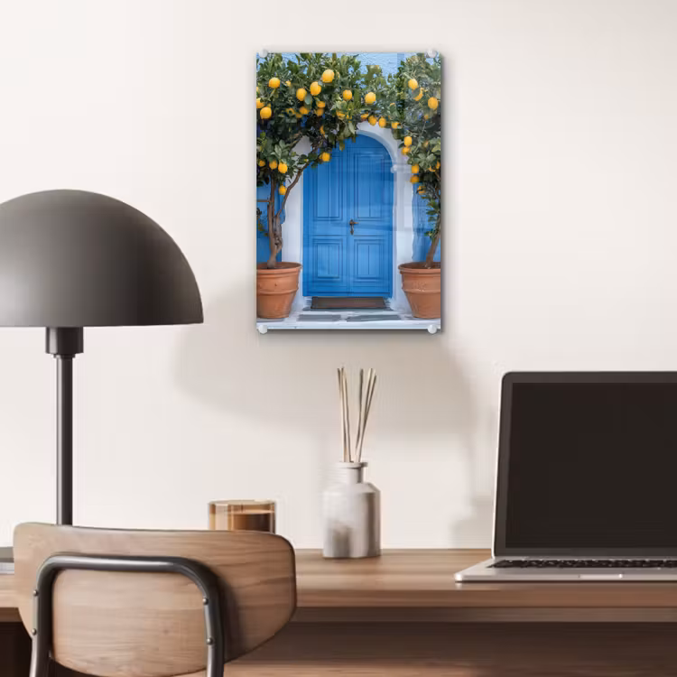Glas schilderij - Citroenbomen - Geel - Deur - Potten — 7