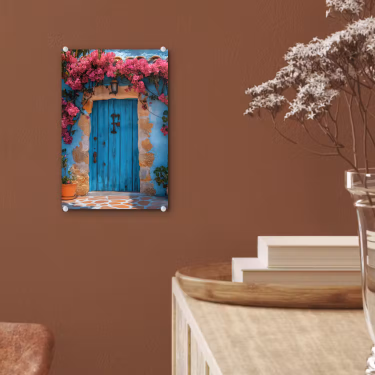 Glas schilderij - Deur - Hout - Bloemen - Blauw — 6