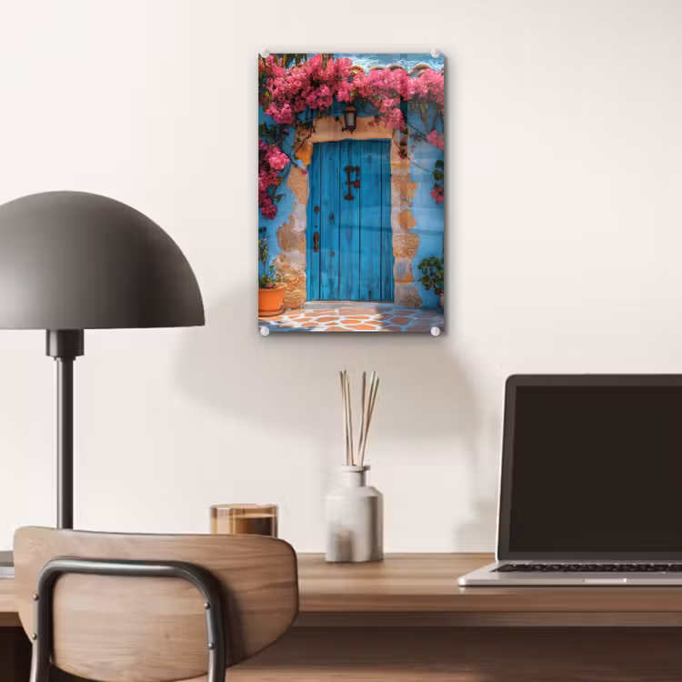 Glas schilderij - Deur - Hout - Bloemen - Blauw — 7