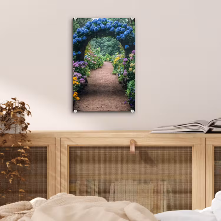 Glas schilderij - Doorkijk - Bloemen - Hortensia - Pad — 5
