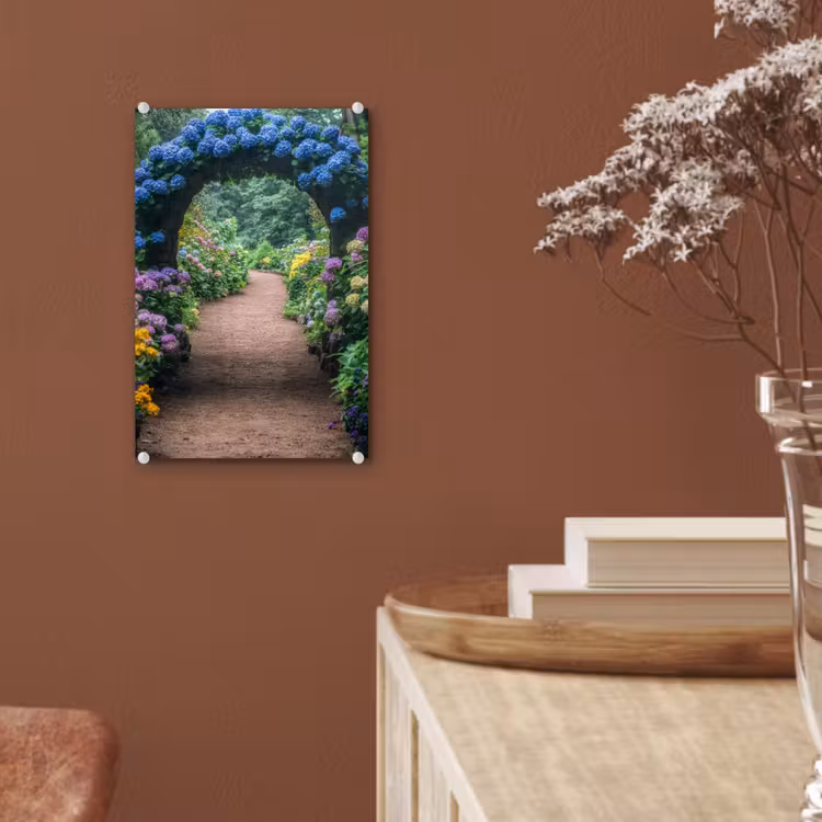 Glas schilderij - Doorkijk - Bloemen - Hortensia - Pad — 6