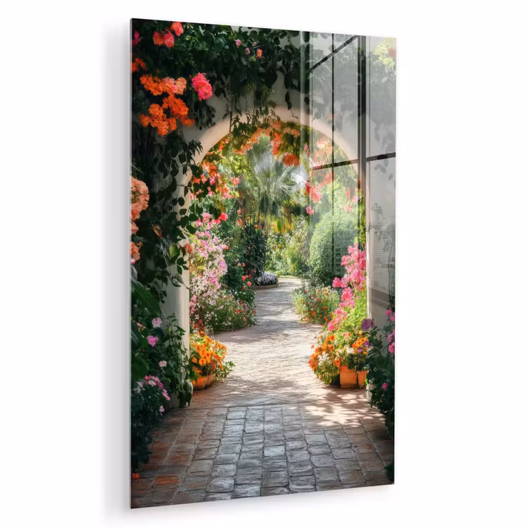 Glas schilderij - Doorkijk - Bloemen - Natuur - Bloementuin — 1
