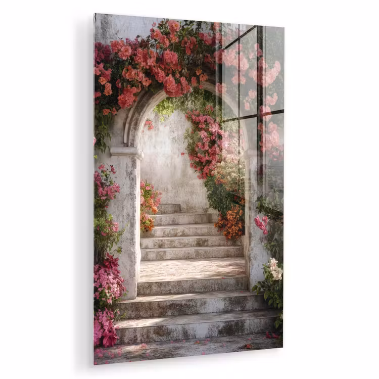 Glas schilderij - Doorkijk - Rozen - Vintage - Poort — 1
