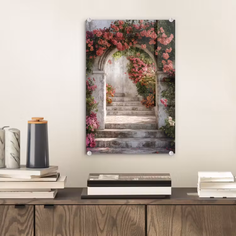 Glas schilderij - Doorkijk - Rozen - Vintage - Poort — 2