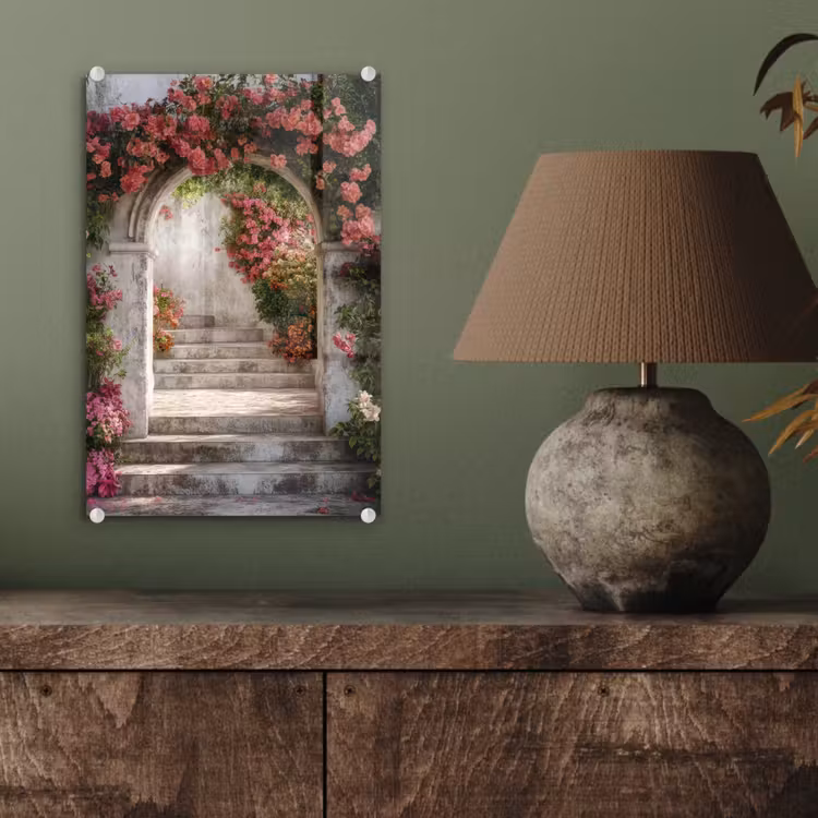 Glas schilderij - Doorkijk - Rozen - Vintage - Poort — 4