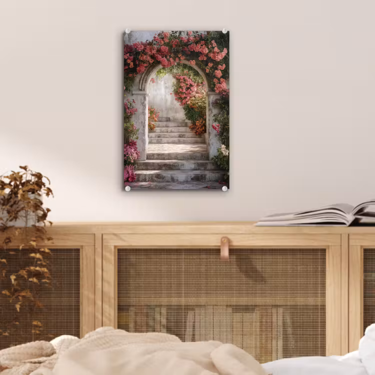 Glas schilderij - Doorkijk - Rozen - Vintage - Poort — 5