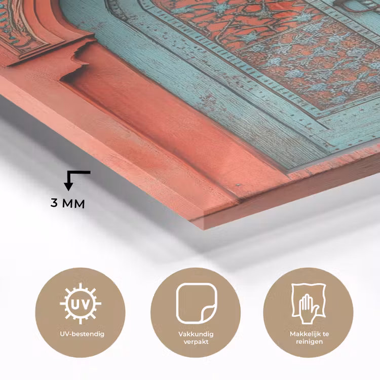 Glas schilderij - Lantaarn - Deur - Turquoise — 3