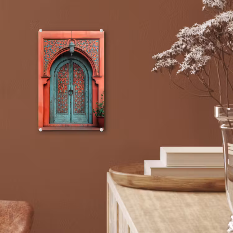Glas schilderij - Lantaarn - Deur - Turquoise — 6