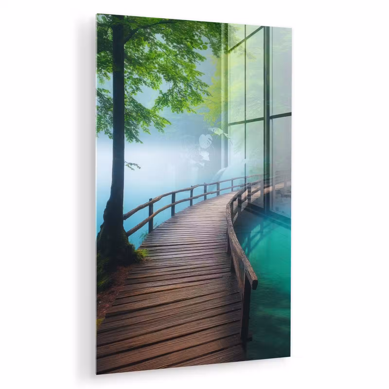 Glas schilderij - Brug - Water - Rivier - Bos — 1