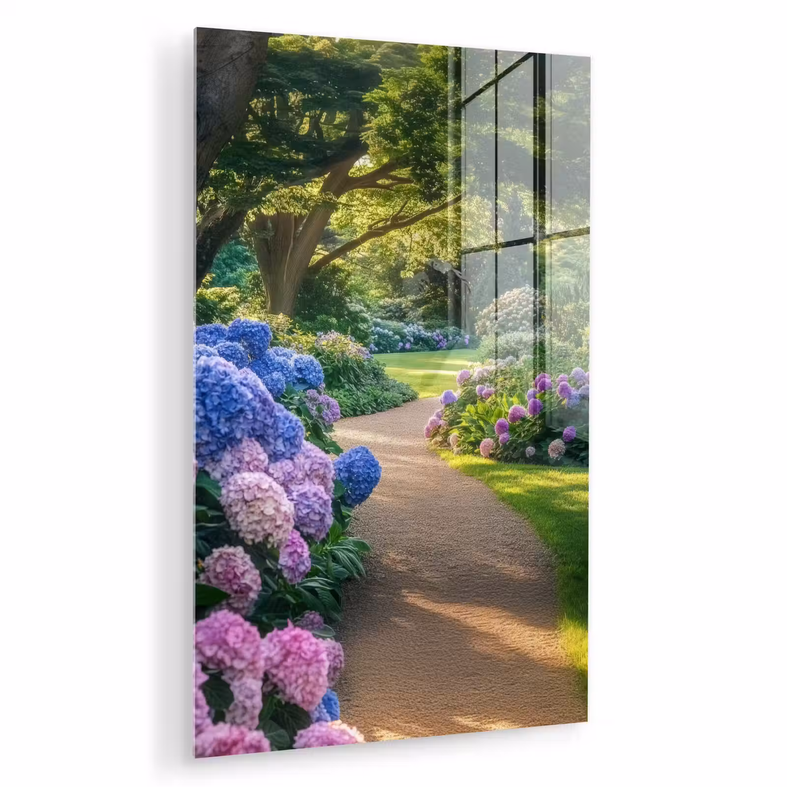 Glas schilderij - Hortensia- Park - Pad — 1