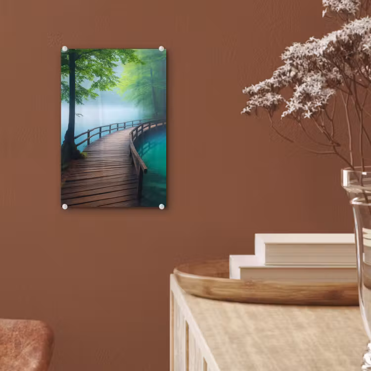 Glas schilderij - Brug - Water - Rivier - Bos — 6