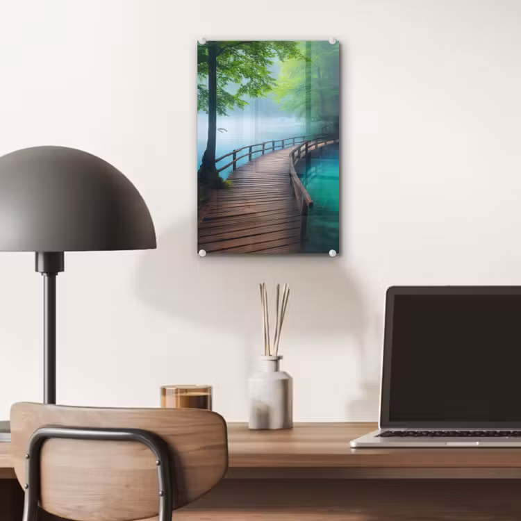 Glas schilderij - Brug - Water - Rivier - Bos — 7