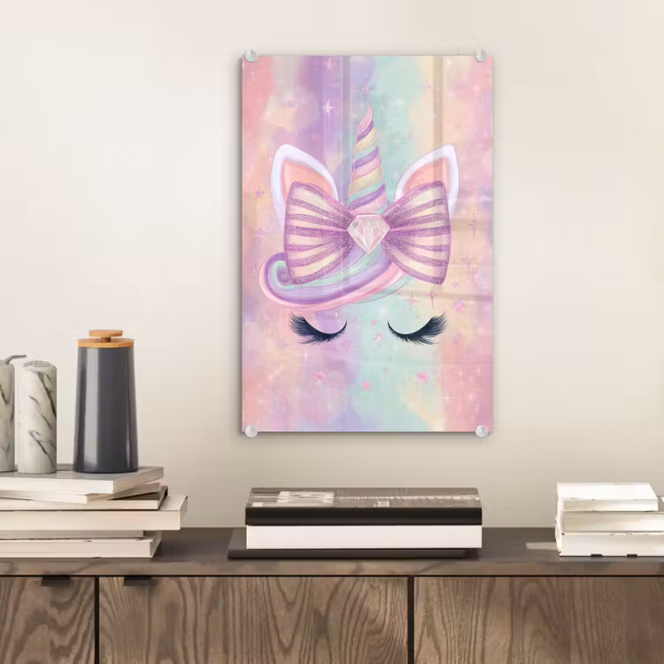 Glas schilderij - Eenhoorn - Glitters - Regenboog - Pastel — 2
