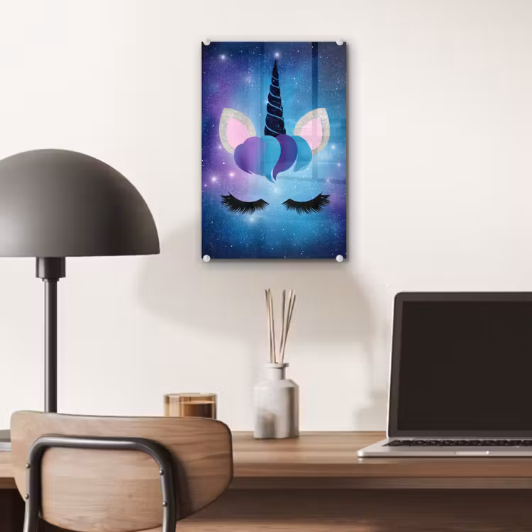Glas schilderij - Eenhoorn - Sterren - Blauw — 7