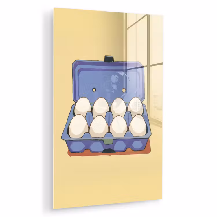 Glas schilderij - Eieren - Doos - Minimalistisch - Blauw — 1