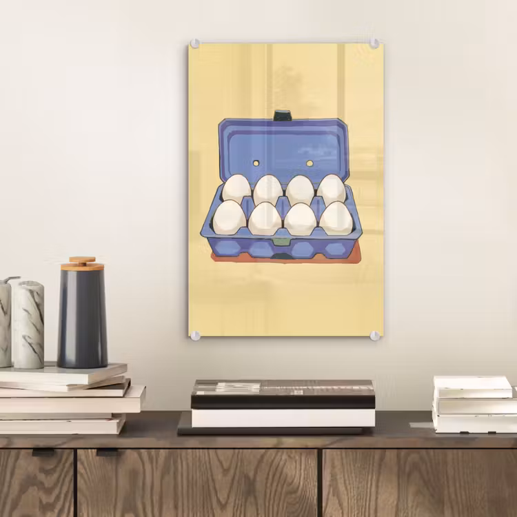Glas schilderij - Eieren - Doos - Minimalistisch - Blauw — 2