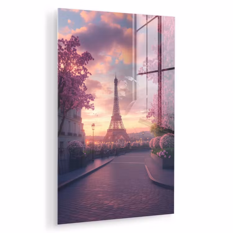 Glas schilderij - Eiffeltoren - Parijs - Roze — 1