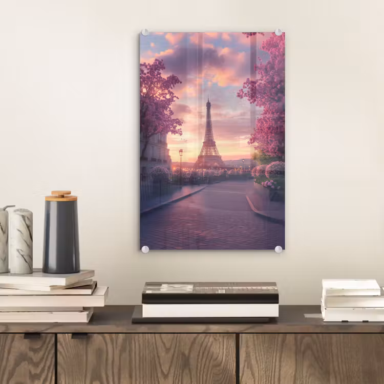 Glas schilderij - Eiffeltoren - Parijs - Roze — 2