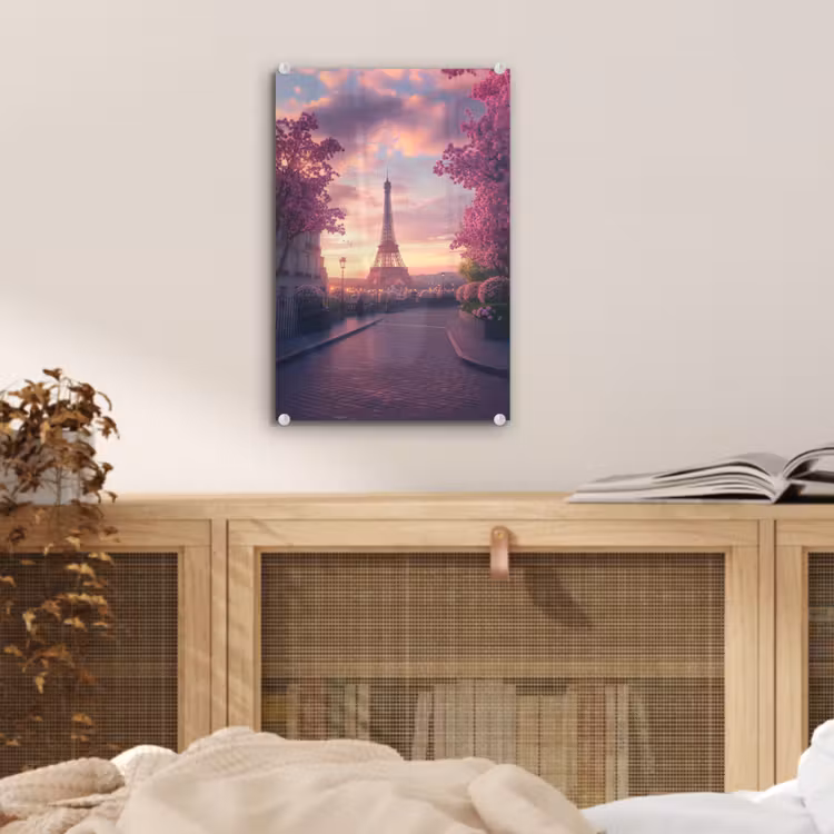 Glas schilderij - Eiffeltoren - Parijs - Roze — 5
