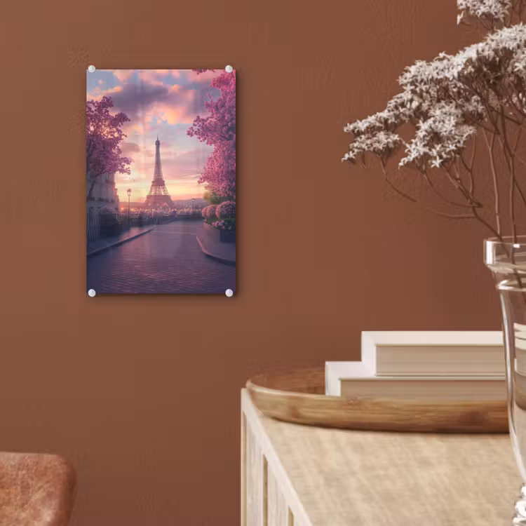 Glas schilderij - Eiffeltoren - Parijs - Roze — 6