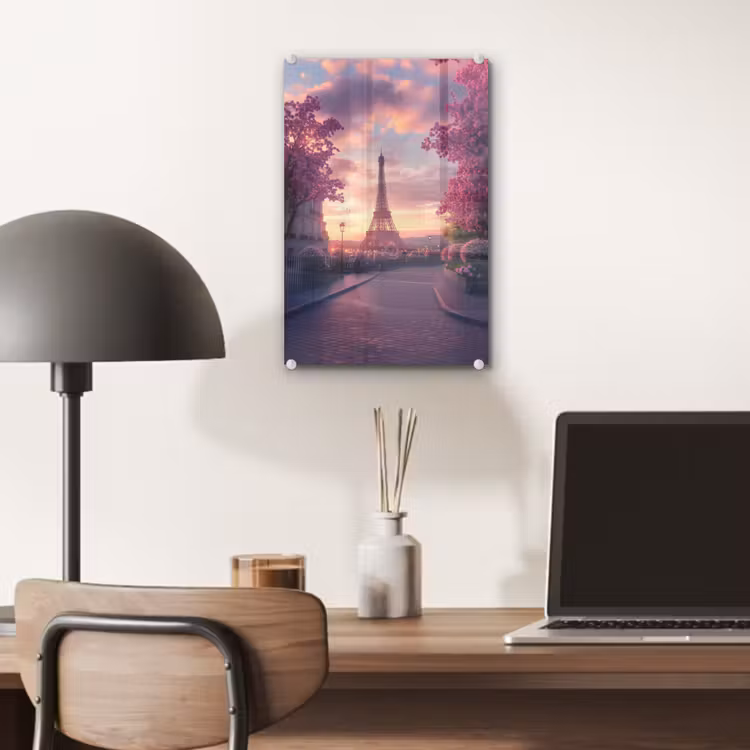 Glas schilderij - Eiffeltoren - Parijs - Roze — 7