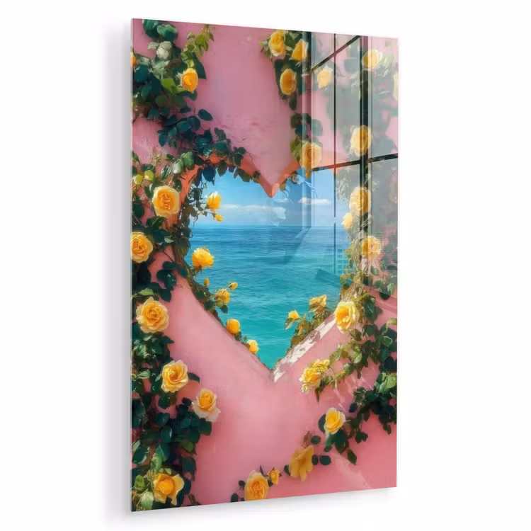 Glas schilderij - Hart - Zee - Muur — 1