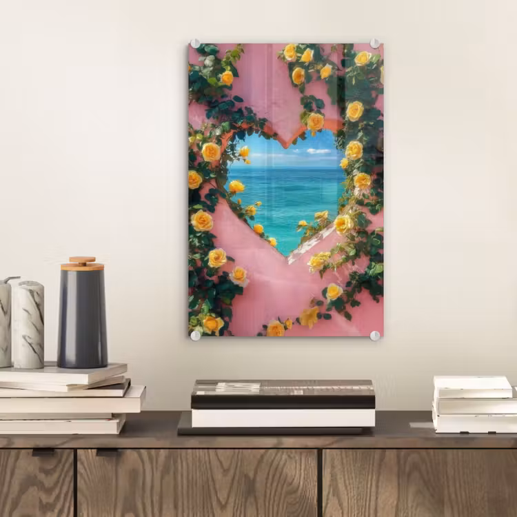 Glas schilderij - Hart - Zee - Muur — 2