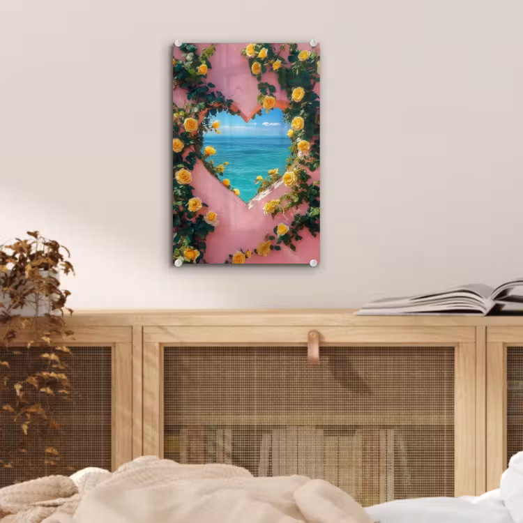Glas schilderij - Hart - Zee - Muur — 5