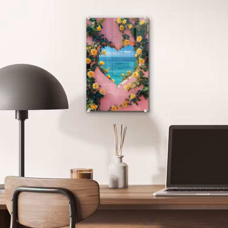 Glas schilderij - Hart - Zee - Muur — 7