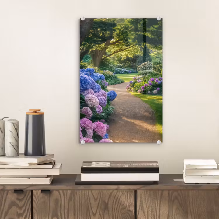 Glas schilderij - Hortensia- Park - Pad — 2