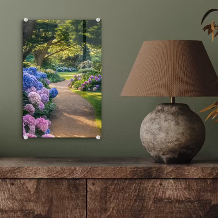 Glas schilderij - Hortensia- Park - Pad — 4