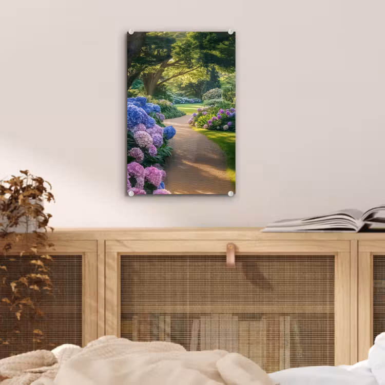 Glas schilderij - Hortensia- Park - Pad — 5
