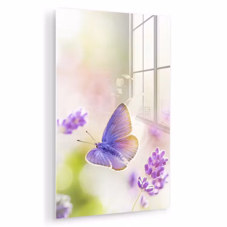 Glas schilderij - Lavendel - Vlinder - Bloemen — 1