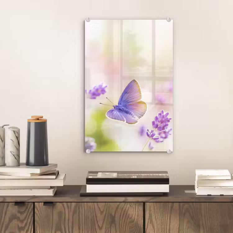 Glas schilderij - Lavendel - Vlinder - Bloemen — 2