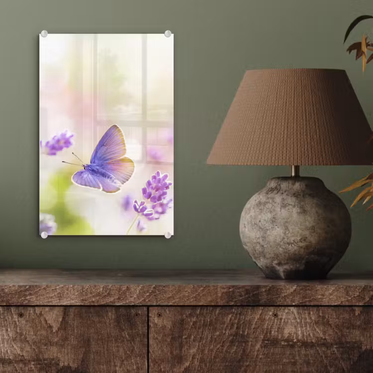 Glas schilderij - Lavendel - Vlinder - Bloemen — 4