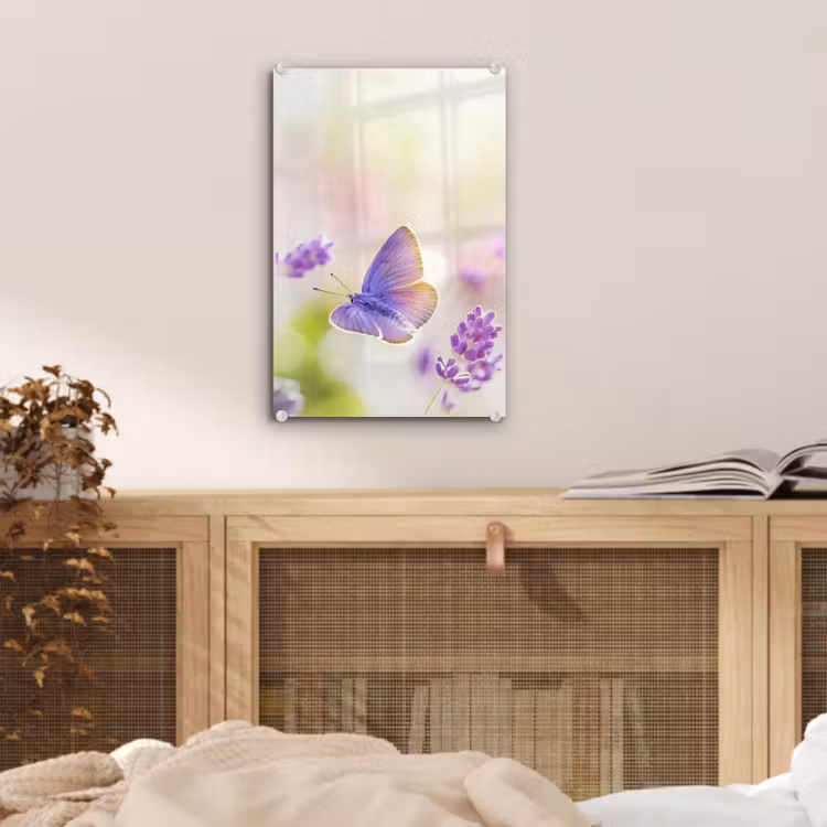 Glas schilderij - Lavendel - Vlinder - Bloemen — 5